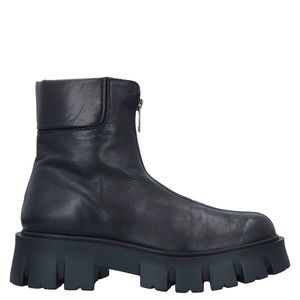 Mint UNLACE Black Calfskin Nappa Leather Combat Lug Sole Front Zip Ankle Boots 5